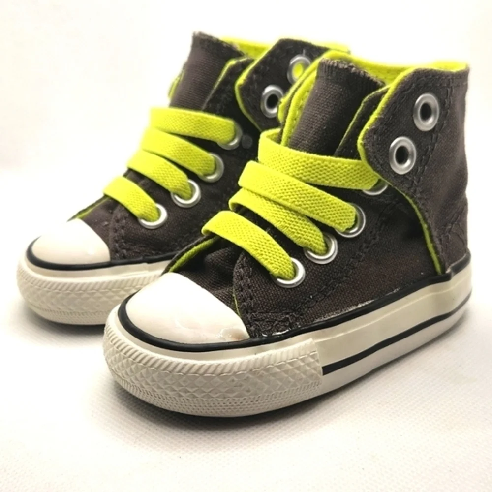 Converse All Star Hightop Boys Shoes Gray and Green Size‎ 2